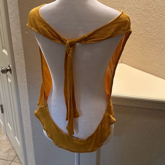 Savannah Morrow Womens Medium Lima Top Gold Halter Tie Draped Neck NWT - Picture 6 of 10
